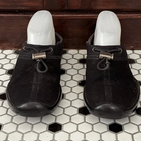 Authentic Prada Y2K Black Wool Rubber Flat Slip On Clogs - Size 7.5 - Picture 3 of 14